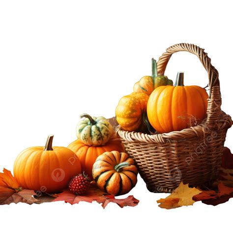 Happy Thanksgiving, Pumpkins And Wicker Basket On Old Wooden Table ...