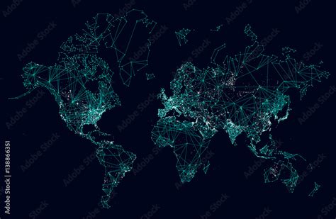 World map abstract internet connection, light urban communications ...