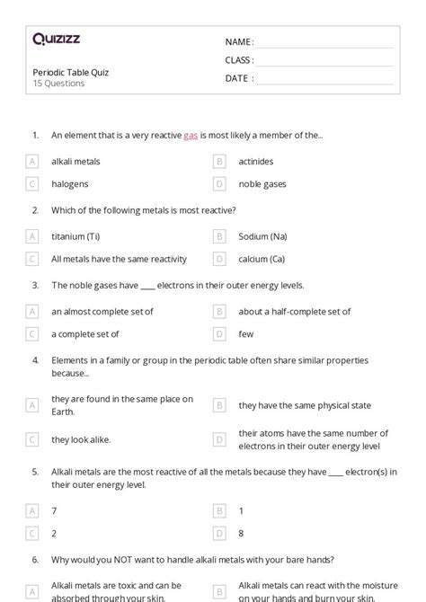 50+ periodic table worksheets on Quizizz | Free & Printable