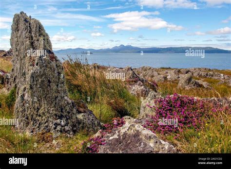 A rocky outcrop formation on the coastline overlooking the Sound of ...