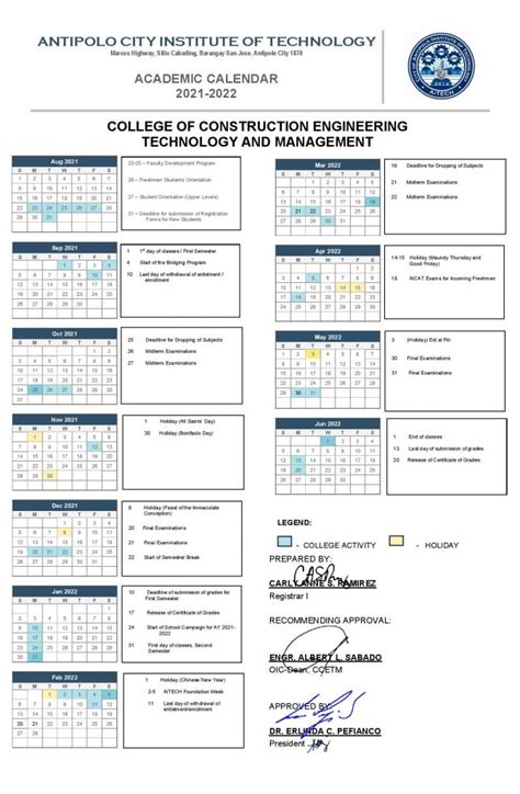 School Calendar – Antipolo Institute of Technology