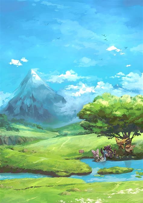 Etiquetas: Fanart, Pokémon, Pixiv, Satoshi (Pokémon), Lapras, Paisaje ...