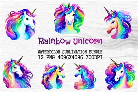 Rainbow Unicorn Watercolor Bundle Graphic by Backpack-Hiker · Creative ...