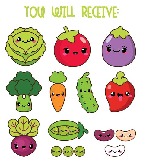 Kawaii verduras Clipart, kawaii vegetales Clipart, Clipart de alimentos ...