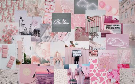 Pink Collage Desktop Wallpaper, Macbook Wallpaper, PC Wallpaper, Pink ...