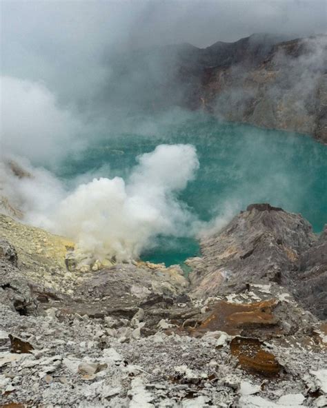 Ijen crater the largest acidic lake in the world.