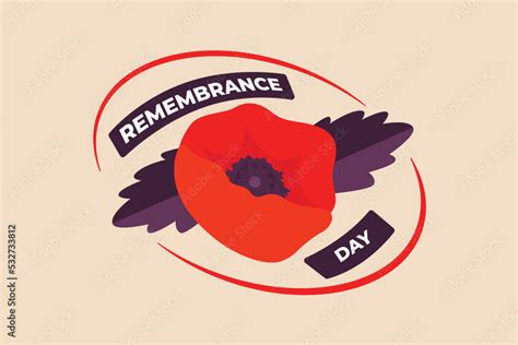 Remembrance day with one big poppy. Remembrance day concept. Flat ...