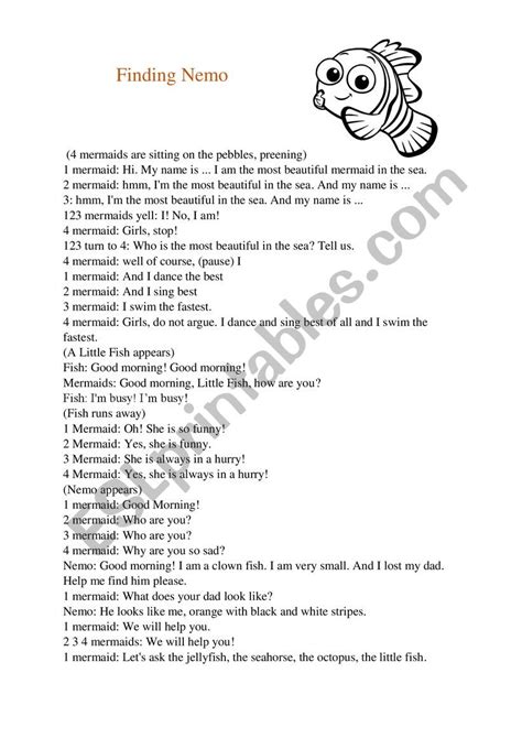 Finding Nemo (End of Year Play Script) - ESL worksheet by Dasha07