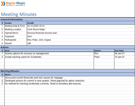 Meeting Minutes | Help Manual | Sigma Magic