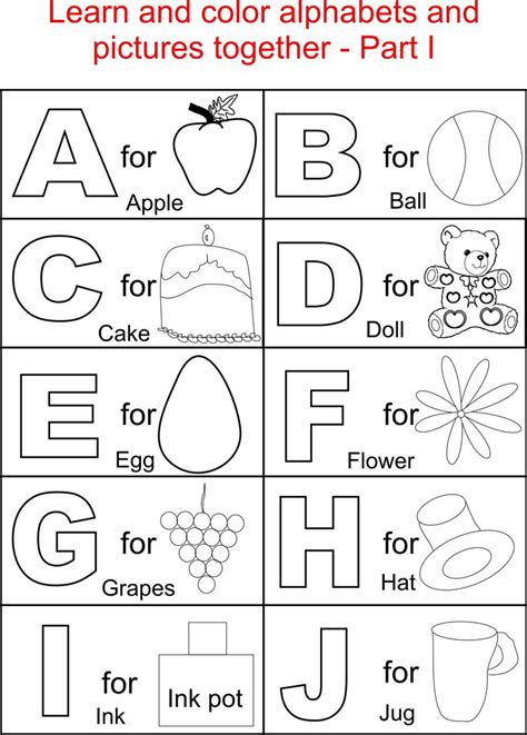 Alphabet Part I coloring printable page for kids