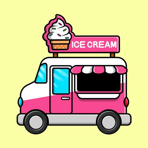 Ice Cream Food Truck Cartoon Vector Icon Illustration. Flat Cartoon ...