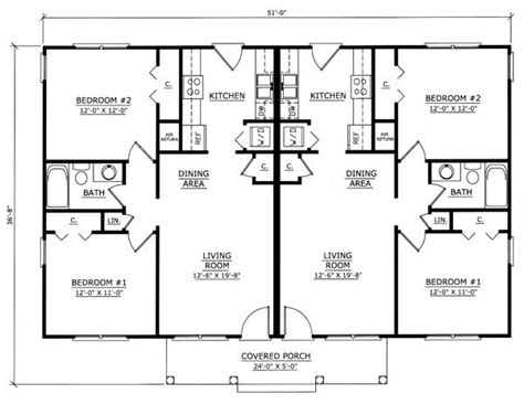 Ranch Style Multi-Family Plan 54419 with 4 Bed , 2 Bath | Duplex floor ...