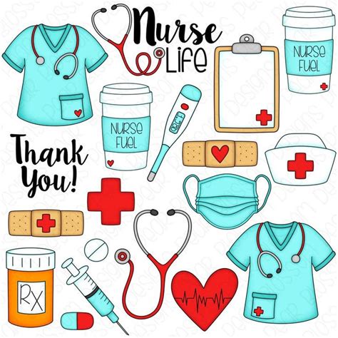 Nurse Life Hand Drawn Digital Clipart Set of 19 Scrubs, Mask ...