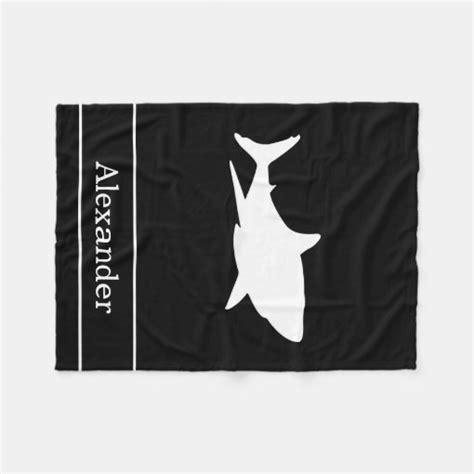 Great White Shark Silhouette with Name on Black Fleece Blanket | Zazzle