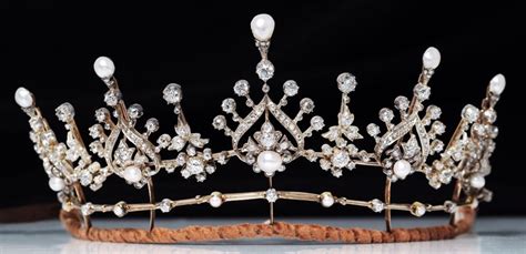 Silver and gold tiara c.1880 with natural pearls and diamonds, with ...