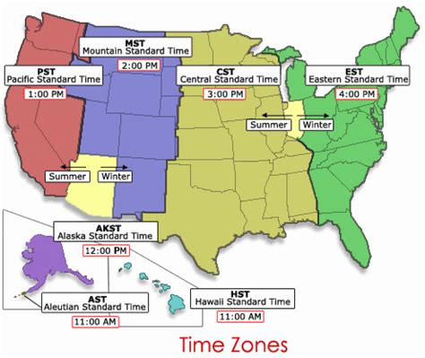 United States Map With Time Zones Printable