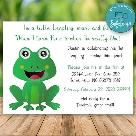 Editable Leapling Leap Year 1st Birthday Invitation DIY | Createpartylabels