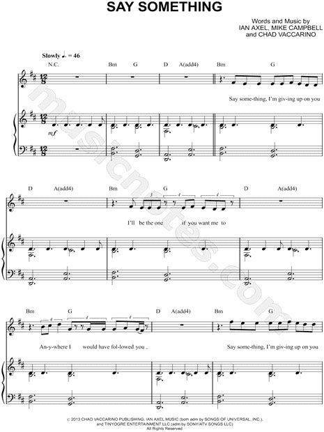 A Great Big World "Say Something" Sheet Music in D Major (transposable ...