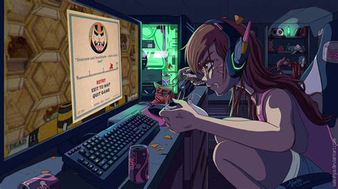 Download Caption: Gamer's Paradise: D.Va Themed Gaming Desk Wallpaper ...