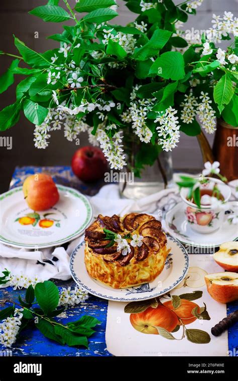 Cottage cheese and Kugel with apples.style rustic.selective focus Stock ...