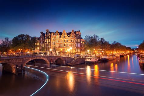 Noord-Holland, Netherlands, Bridges, Rivers, Amsterdam, Night, HD ...