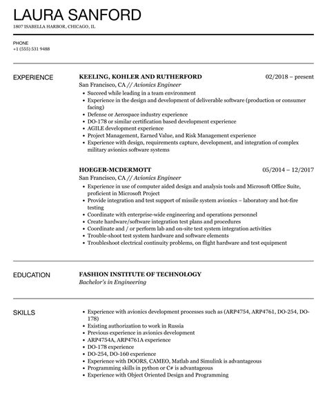 Avionics Engineer Resume Samples | Velvet Jobs