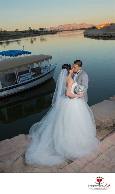 Lake Las Vegas Wedding Photography at sunset - Images by EDI