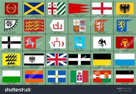 Vektor Stok Flags Major Empires Established Europe Past (Tanpa Royalti ...