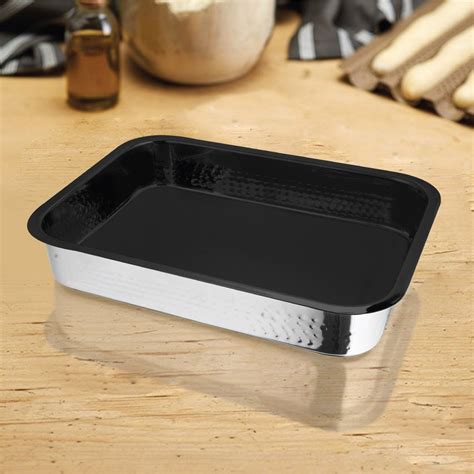 Stainless Steel Hammered Rectangular Baking Tray with Black Coating