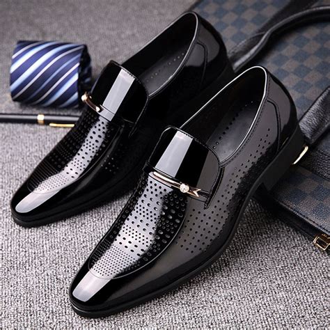 Men Microfiber Leather Hole Breathable Casual Formal Dress Shoes Online ...