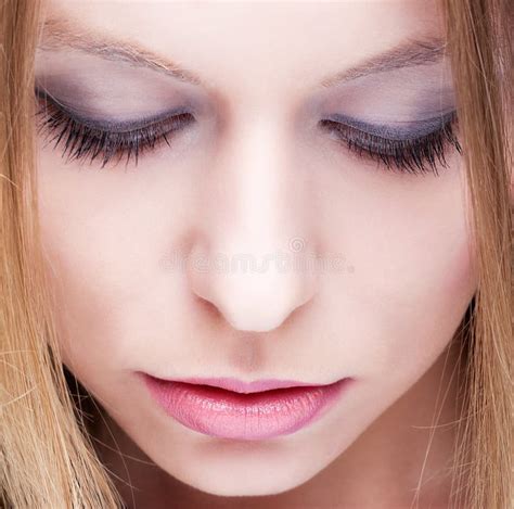 Closeup Of Female Face With Closed Eye Stock Image - Image: 58835931