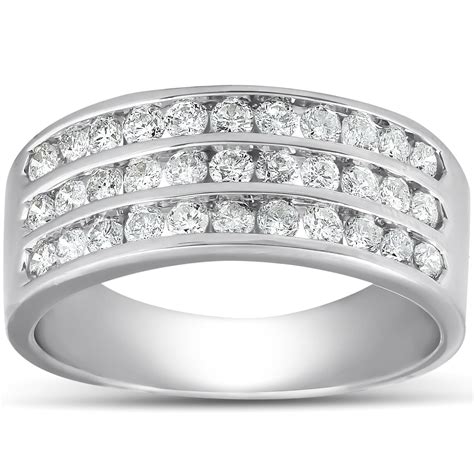 Pompeii3 - 1 Ct TDW Three Row Channel Set Diamond Wedding Ring 10k ...