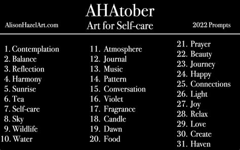 AHAtober - Inktober for Self-care - Alison Hazel Art