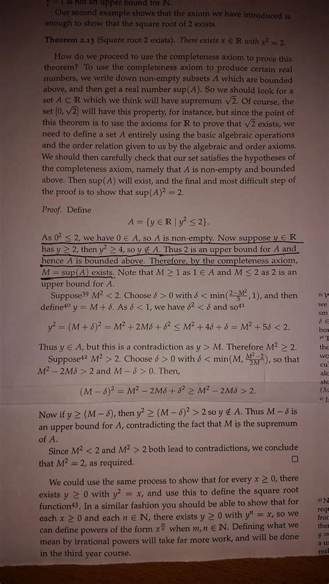 real analysis - Proof explanation that the square root of 2 exists ...