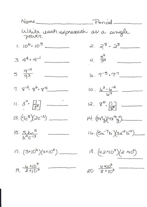 Worksheets On Exponents And Powers For Grade 7