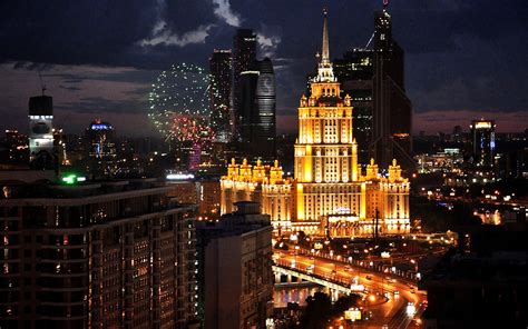 Russia, Moscow, city night, lights, buildings, road 640x1136 iPhone 5 ...