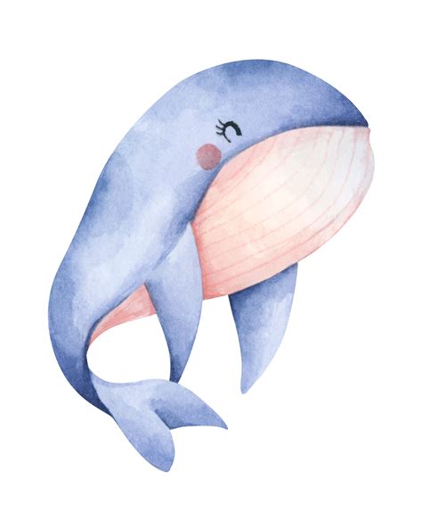 Cute blue whale. Underwater animal art. Watercolor illustration ...