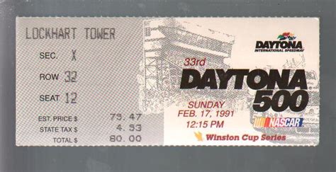 Daytona 500 NASCAR Ticket Stub 2/17/1991-Daytona Int'l Speedway-VG ...