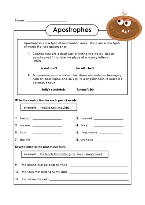 Free Printable Apostrophe Worksheets