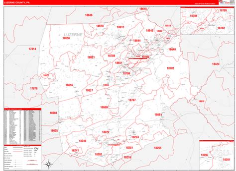 Luzerne County, PA Zip Code Wall Map Red Line Style by MarketMAPS ...