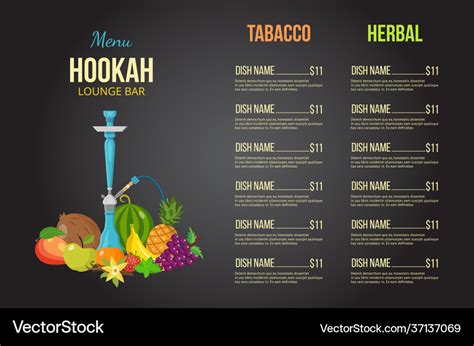 Hookah lounge bar menu design with smoking devices