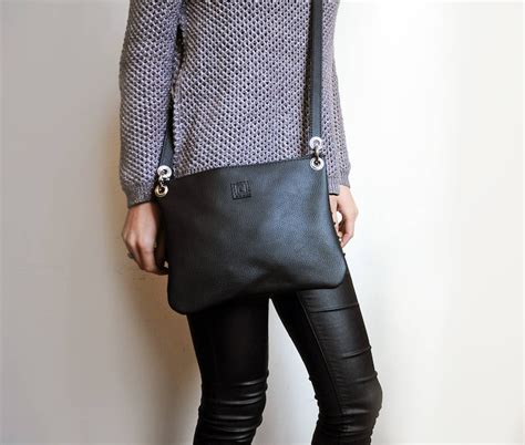 Black Leather Crossbody Bag With Zipper Pocket Black Leather - Etsy