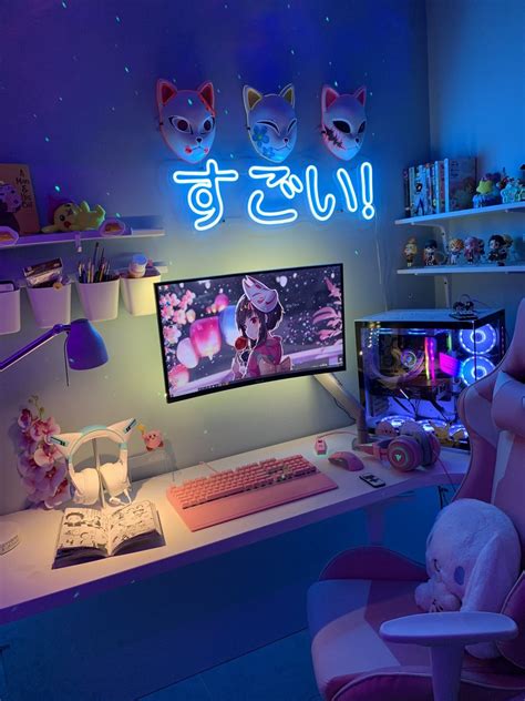 Best Kawaii Gaming Setup With Neon Lights