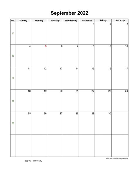 2022 September Calendar (Blank Vertical Template) | Free-calendar ...