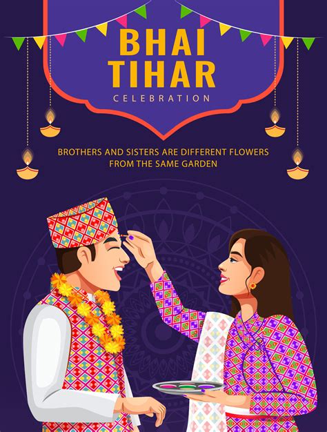 Bhai Tihar or Bhai Tika festival celebration in Nepal. Greeting card ...