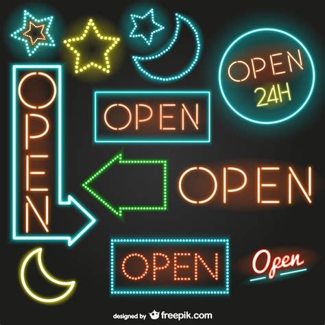 Free Vector | Neon open signs