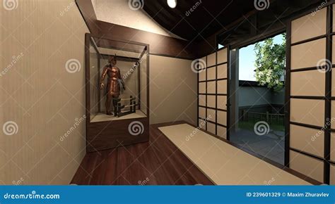 Samurai House Exterior and Interior 3d Illustration Stock Illustration ...