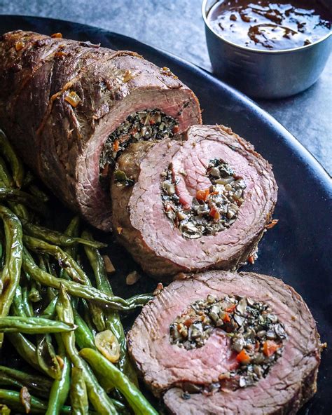 Mushroom-Stuffed Beef Roulade with Garlicky Green Beans