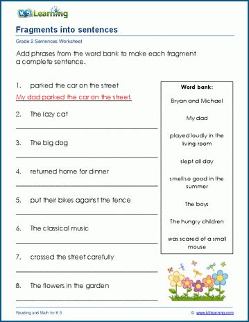 Grade 2 Sentences Worksheets | K5 Learning