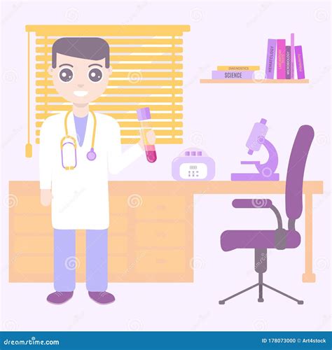 Doctor in the Medical Science Laboratory in Cartoon Style Stock ...